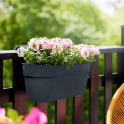 Elho Balkonkasten Green Basics Easy Hänger, groß oval schwarz - Sofort begrünter Balkon